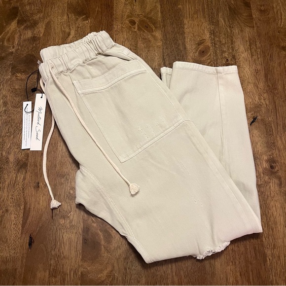 NWT Mustard Seed Wide Leg Distressed Drawstring Cargo Relaxed Fit Pants Small - Picture 2 of 11